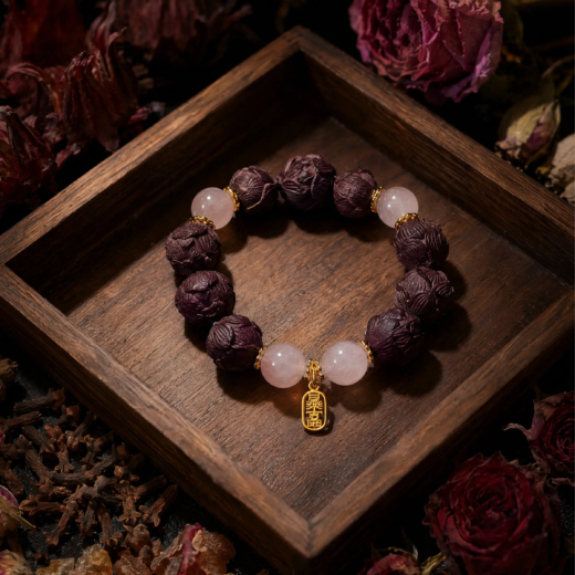 Love & Healing – Rose Lotus Herbal Incense Bead Bracelet with Rose Quartz