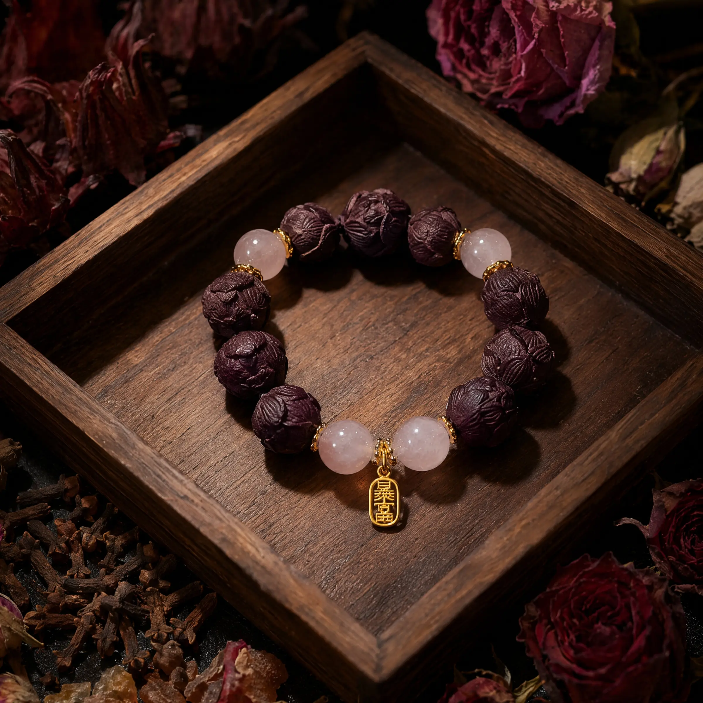 Love & Healing – Rose Lotus Herbal Incense Bead Bracelet with Rose Quartz