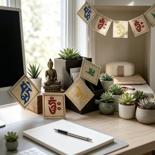 Peaceful Intention Tibetan prayer flag with Buddhist chanting letters image 2