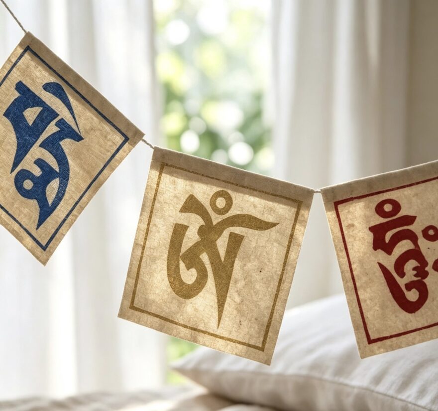 Peaceful Intention Tibetan prayer flag with Buddhist chanting letters image 3