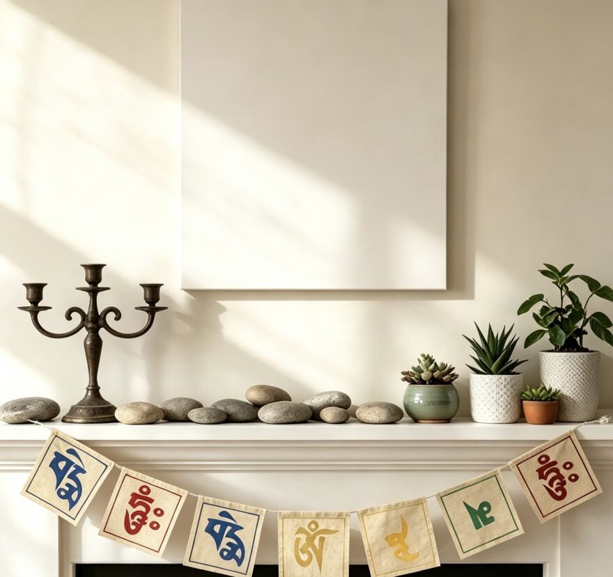 Peaceful Intention Tibetan prayer flag with Buddhist chanting letters image 4